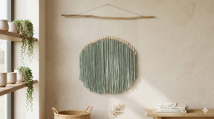Mentolové macramé na zeď z 56 metrů příze